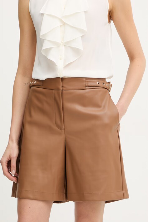 Fracomina szorty damskie kolor brązowy gładkie high waist FR26SV6011P41101