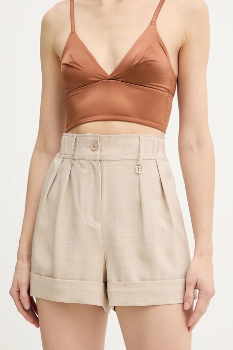 Fracomina szorty damskie kolor beżowy gładkie high waist FR26SV6005W76301