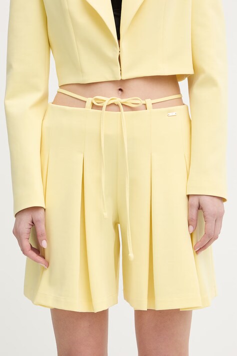 Fracomina szorty damskie kolor żółty gładkie high waist FJ26SV6002W84201