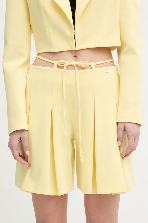 Fracomina szorty damskie kolor żółty gładkie high waist FJ26SV6002W84201