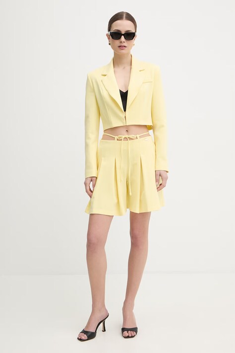 Fracomina szorty damskie kolor żółty gładkie high waist FJ26SV6002W84201