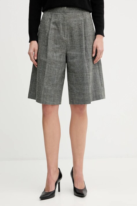 United Colors of Benetton szorty z domieszką lnu damskie kolor szary wzorzyste high waist 4Z8ED902H