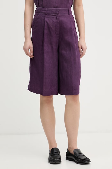 United Colors of Benetton šortky dámske ľanové fialové high waist 4AGHD902L