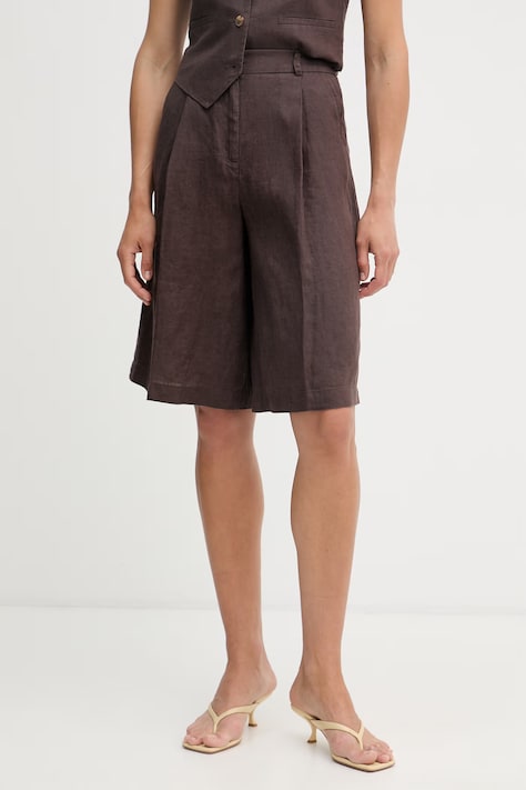 United Colors of Benetton šortky dámske ľanové hnedé high waist 4AGHD902L