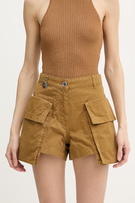Pinko pantaloncini cargo da donna in cotone marroni high waist 106821 A3AW