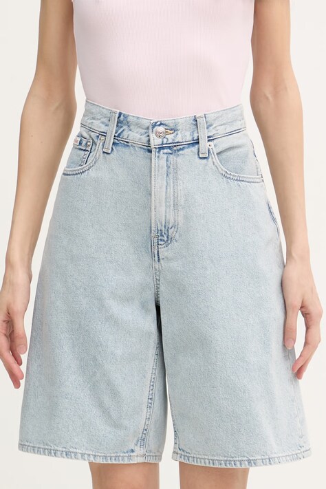 Calvin Klein Jeans šortky dámske rifľové modré high waist LV047F673G