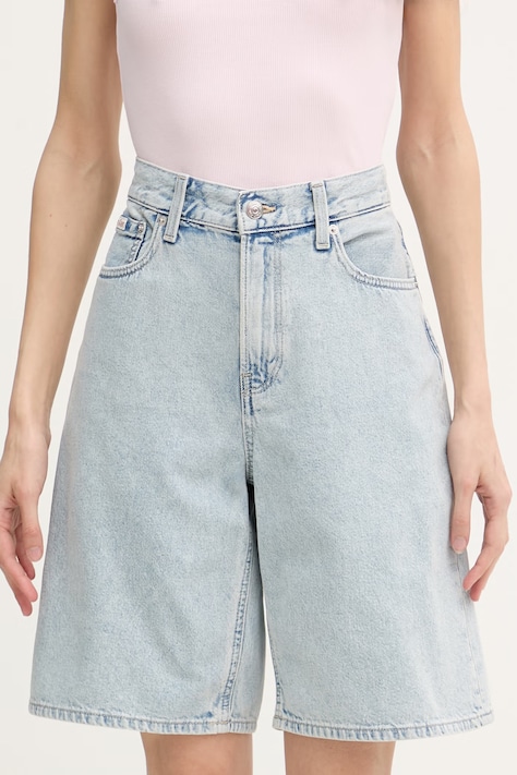 Calvin Klein Jeans šortky dámske rifľové modré high waist LV047F673G