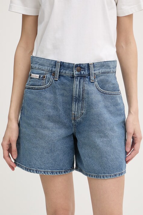 Calvin Klein Jeans šortky dámské džínové modré high waist LV047F676G