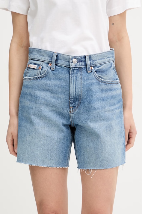 Calvin Klein Jeans σορτς γυναικεία βαμβακερά μπλε κανονική LV047F774G