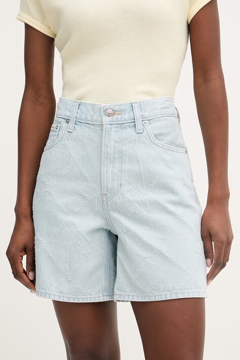 Calvin Klein Jeans šortky dámske rifľové modré high waist LV047F494G