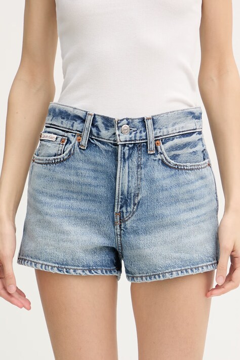 Calvin Klein Jeans šortky dámske rifľové modré high waist LV047F770G