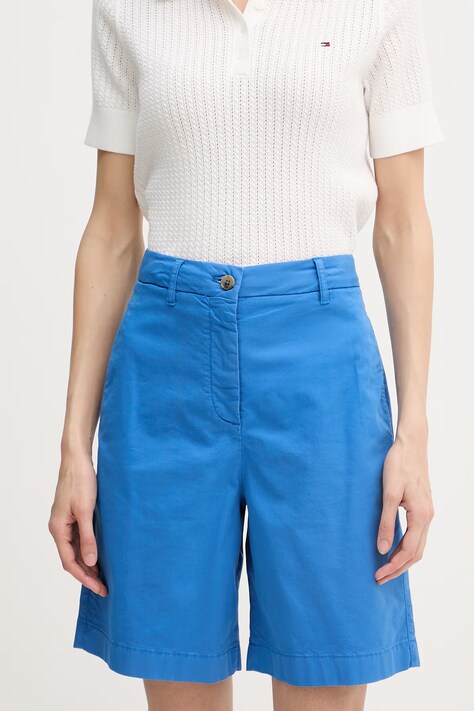 Tommy Hilfiger szorty chino damskie z bawełną niebieskie high waist WW0WW49648