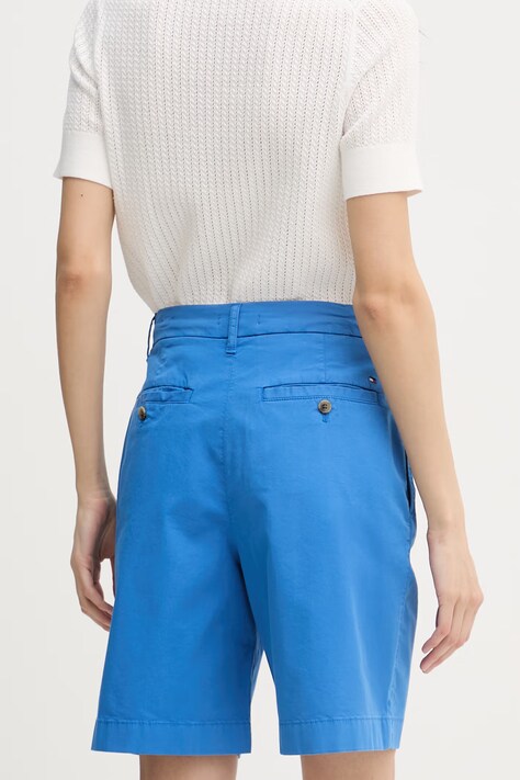 Tommy Hilfiger szorty chino damskie z bawełną niebieskie high waist WW0WW49648