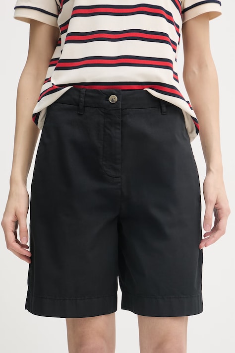 Tommy Hilfiger chino kratke hlače ženske z bombažem črne klasičen pas WW0WW49648