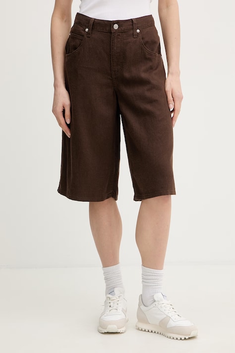 Levi's dámske ľanové šortky SUPER BAGGY LONG hnedé high waist 008DW