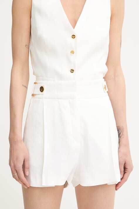 Elisabetta Franchi szorty damskie z lnem beżowe high waist SH01162E2