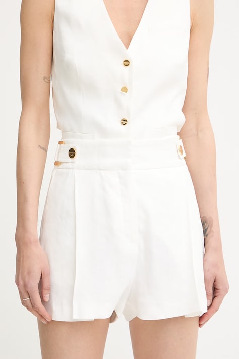 Elisabetta Franchi szorty damskie z lnem beżowe high waist SH01162E2