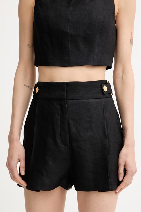Elisabetta Franchi szorty damskie z lnem czarne high waist SH01162E2