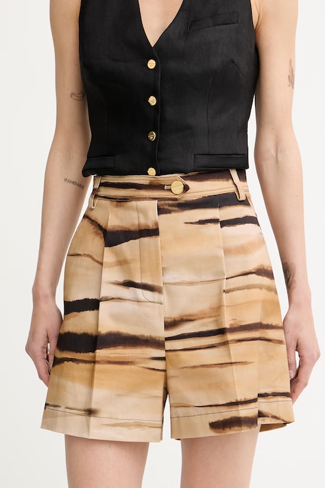 Elisabetta Franchi szorty damskie bawełniane z elastanem beżowe high waist SH01362E2