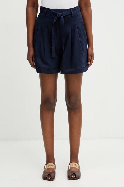Lacoste shorts with lyocell Women's navy high waist FF1026