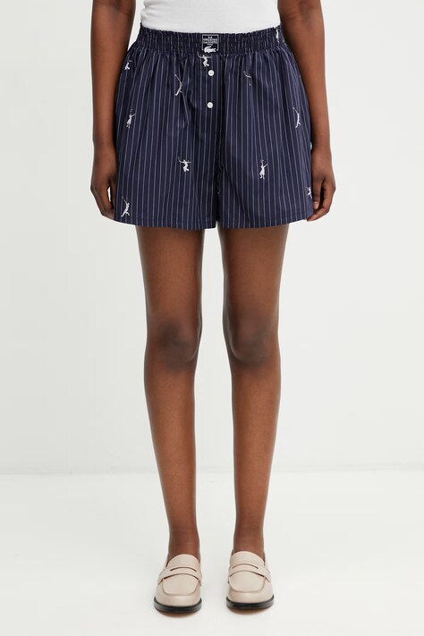 Lacoste къс панталон от памук дамски тъмносин с висока талия FF1034