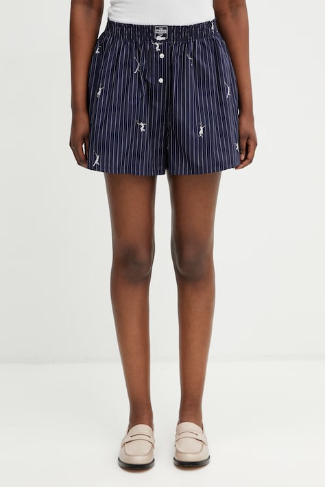 Lacoste szorty bawełniane damskie granatowe high waist FF1034