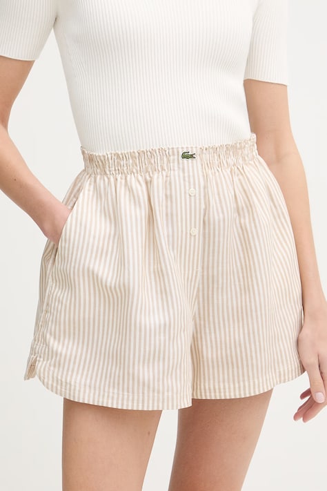 Lacoste szorty damskie z lnem beżowe high waist FF1428