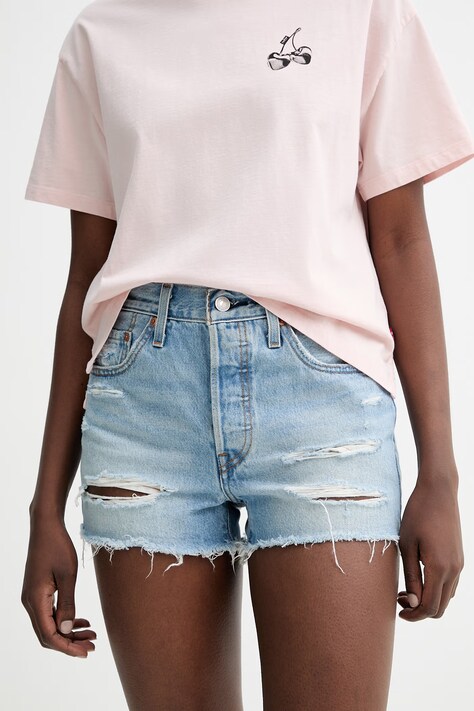 Levi's szorty jeansowe 501® ORIGINAL damskie kolor niebieski gładkie high waist 56327-0552