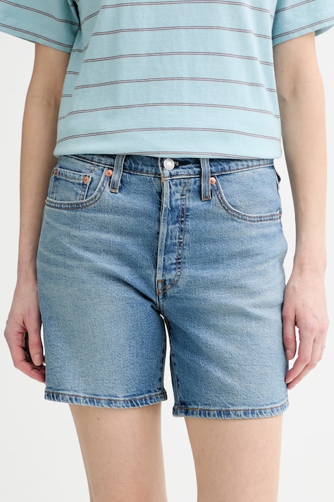 Levi's szorty jeansowe 501® MID THIGH damskie kolor niebieski gładkie high waist A9296