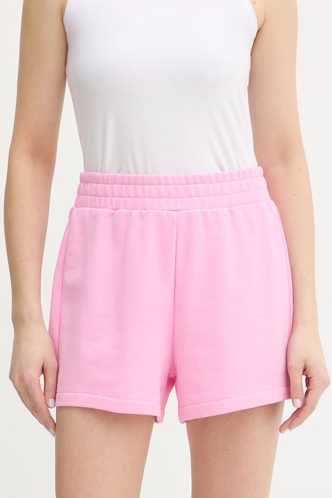 Just Cavalli szorty bawełniane damskie kolor różowy gładkie high waist 80PADE15 CF100