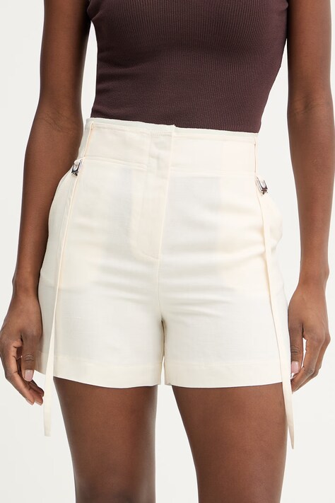 Patrizia Pepe szorty damskie z dodatkiem lnu beżowe high waist 2P1760 A052