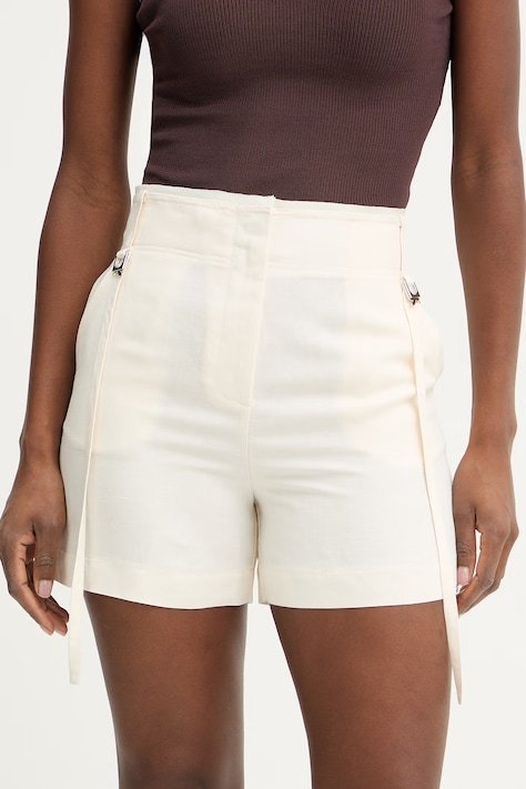 Patrizia Pepe szorty damskie z dodatkiem lnu beżowe high waist 2P1760 A052