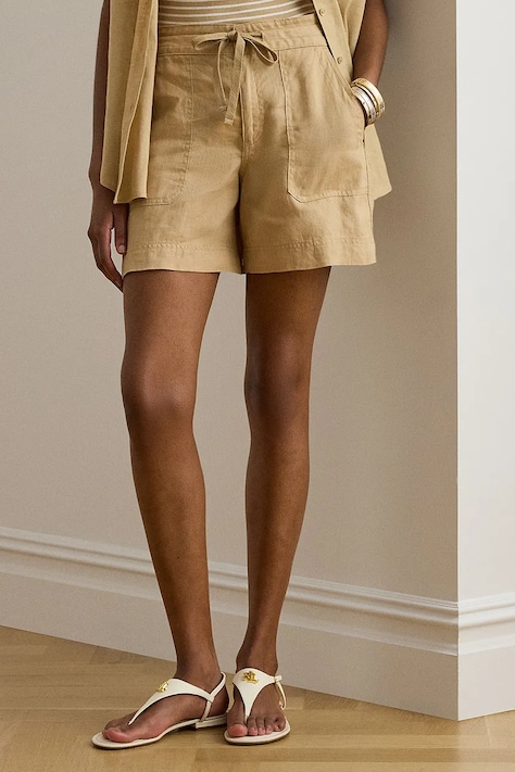 Lauren Ralph Lauren szorty damskie lniane beżowe regular waist 200P13695
