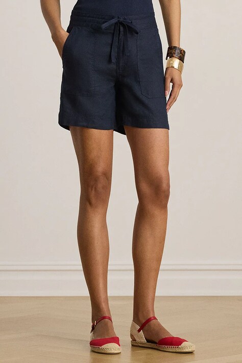 Lauren Ralph Lauren szorty damskie lniane granatowe regular waist 200P13695