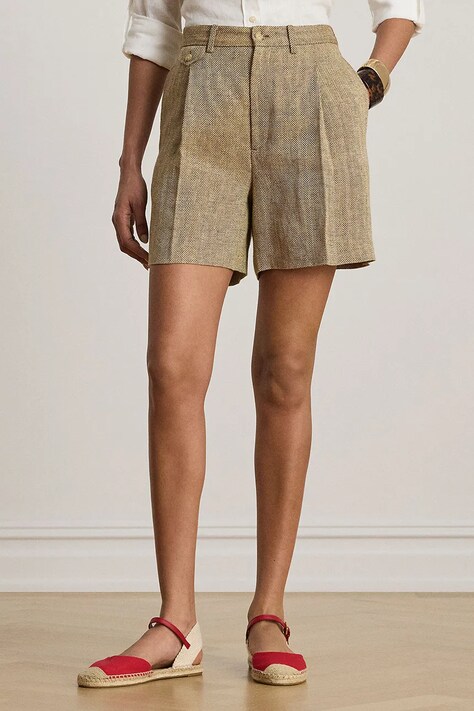 Lauren Ralph Lauren szorty eleganckie damskie lniane beżowe high waist