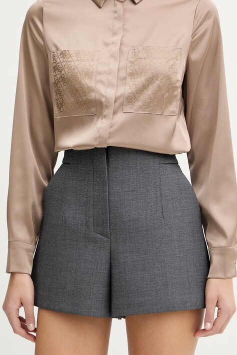 MAX&Co. szorty z dodatkiem wełny MCOABETONE damskie kolor szary melanżowe high waist 2616781041200