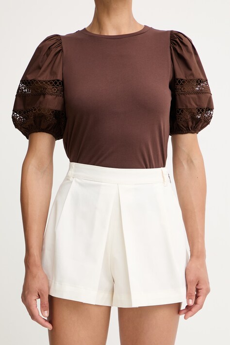 Max&Co. szorty damskie bawełniane z elastanem MCOMAESTRO beżowe high waist 2616141024200