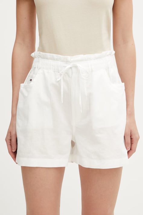 Tommy Jeans szorty damskie z lnem białe high waist DW0DW22227