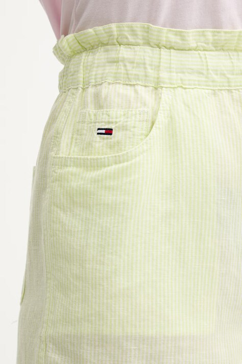 Tommy Jeans szorty damskie z lnem zielone high waist DW0DW22227