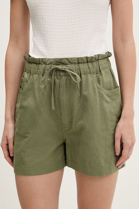 Tommy Jeans szorty damskie z lnem zielone high waist DW0DW22227