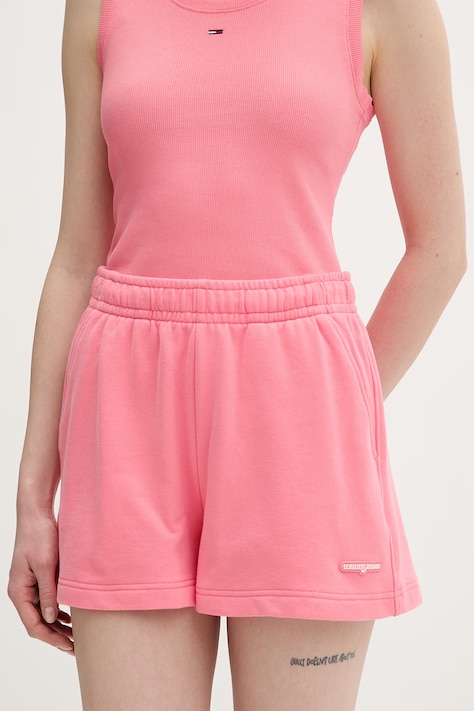 Tommy Jeans szorty dresowe damskie bawełniane różowe high waist DW0DW22230