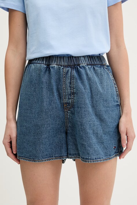 Tommy Jeans szorty damskie jeansowe niebieskie high waist DW0DW22270