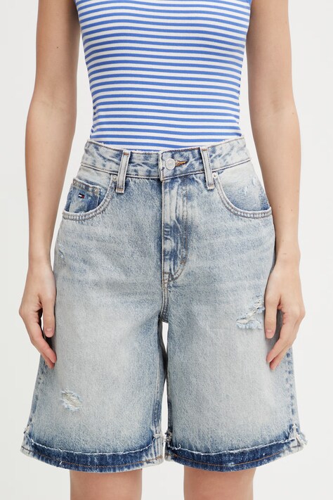 Tommy Jeans szorty damskie jeansowe niebieskie high waist DW0DW22686