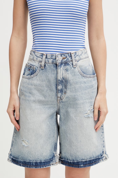 Tommy Jeans szorty damskie jeansowe niebieskie high waist DW0DW22686