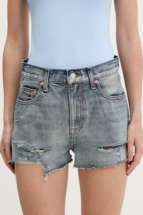 Tommy Jeans szorty damskie jeansowe niebieskie high waist DW0DW22690