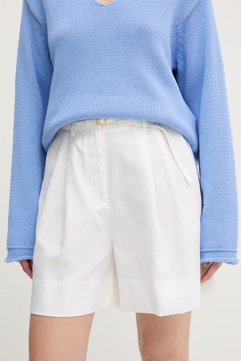 Tommy Hilfiger šortky dámské se lnem bílé high waist WW0WW49040