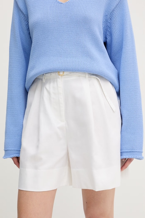 Tommy Hilfiger šortky dámské se lnem bílé high waist WW0WW49040