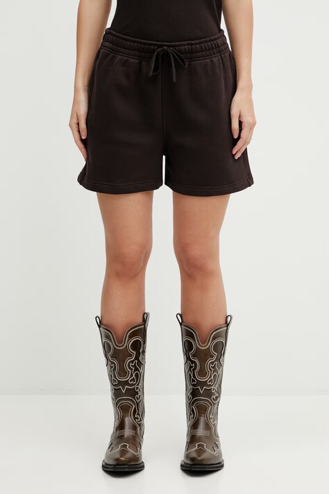 Maison Kitsuné szorty bawełniane Baby Fox damskie kolor brązowy gładkie high waist MW01113KM0341