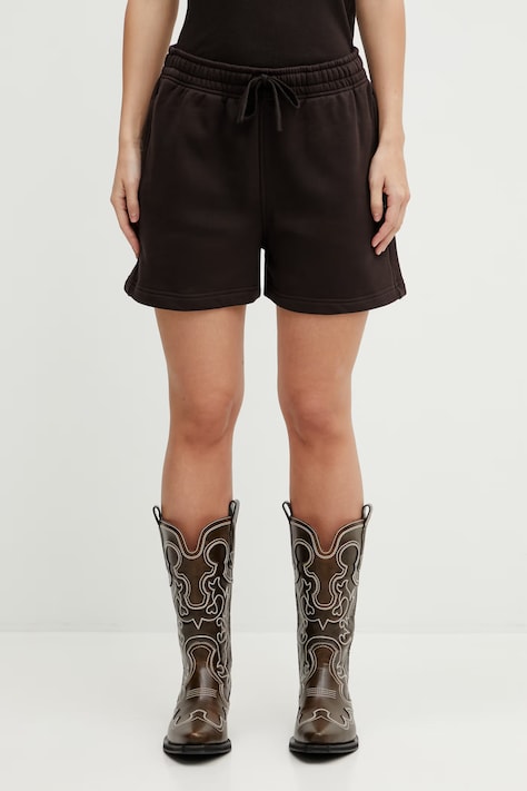 Maison Kitsuné szorty bawełniane Baby Fox damskie kolor brązowy gładkie high waist MW01113KM0341