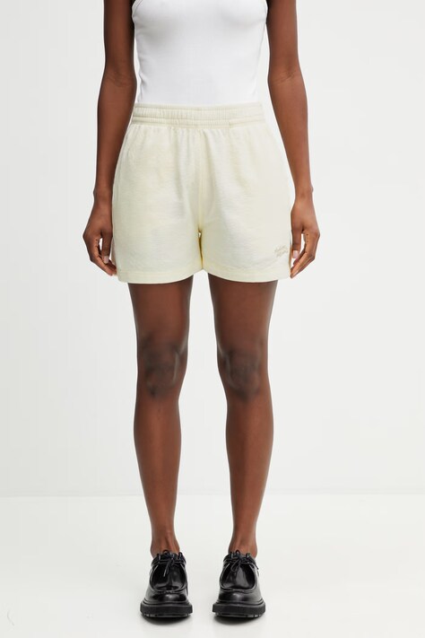 Maison Kitsuné szorty dresowe bawełniane damskie beżowe high waist